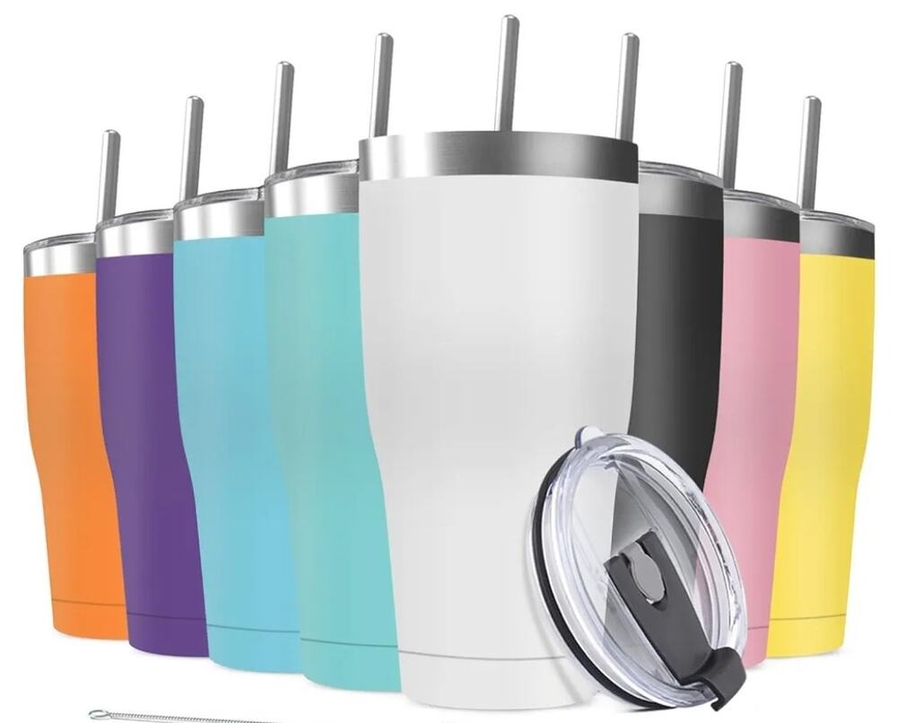 8 Pack 20oz Stainless Steel Tumblers Reusable Travel Mug & Lid Different Colors
